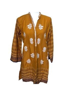 Junaid Jamshed Womens J. PRET Mustard Yellow Top Kurta Tunic Size M 12